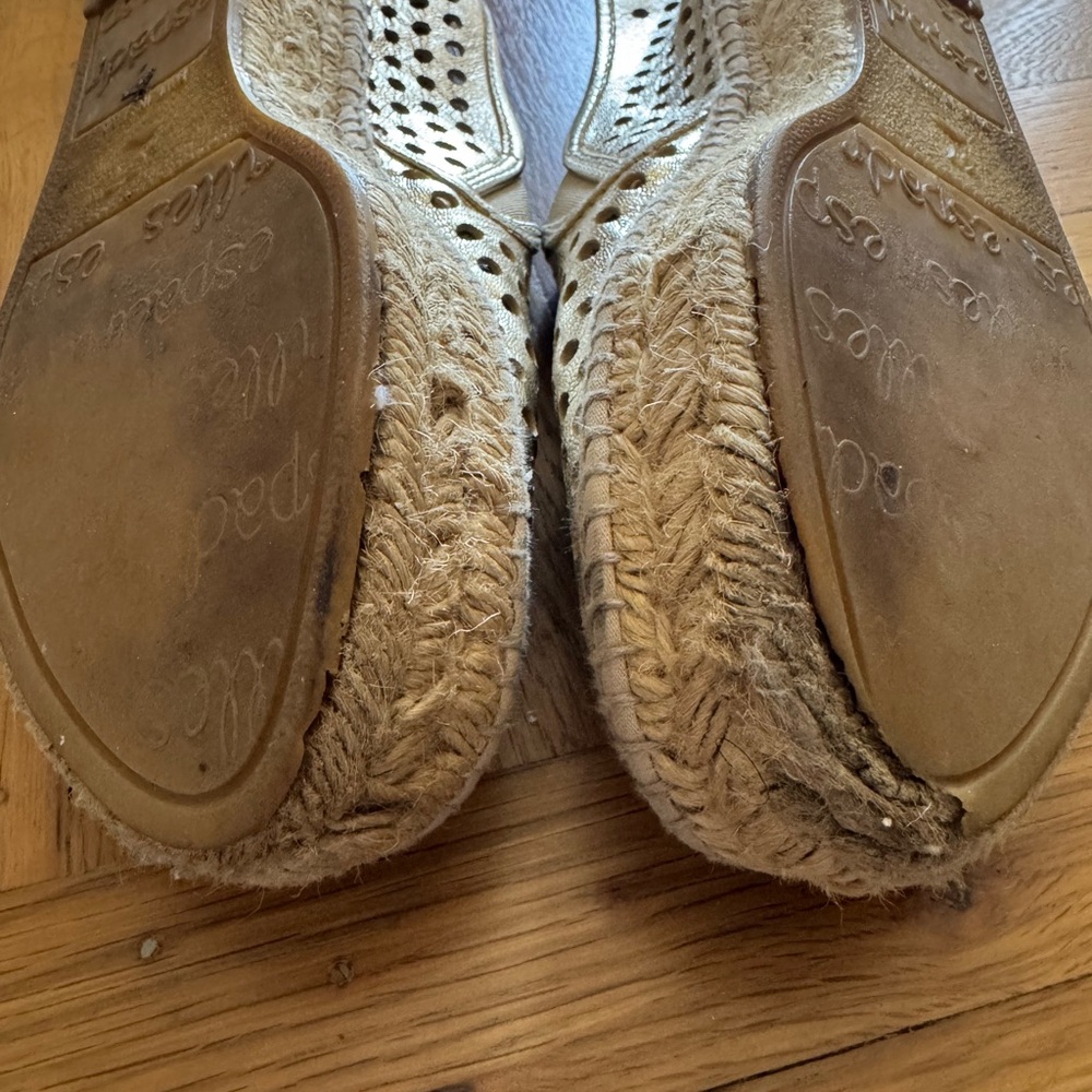 Loeffler Randall Rowan Gold Perforated Leather Espadrille Slip-Ons Size 37 - Picture 7 of 10